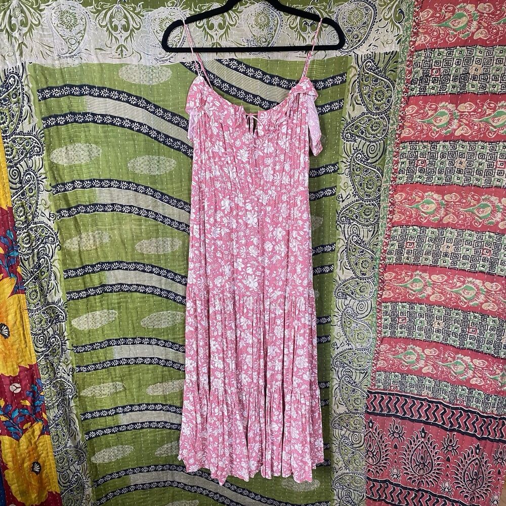 J. Crew Dark Flamingo Tossed Floral Tiered Maxi Dress Size Medium - Picture 3 of 16